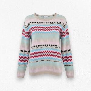 Ellison Multicolor Fair Isle Knit Sweater Pink Pastel Stripe Pattern Size Small